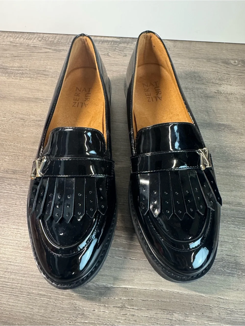 Naturalizer Black Patent Kiltie Loafer Expert Slip On Size 8.5/EU39 $110